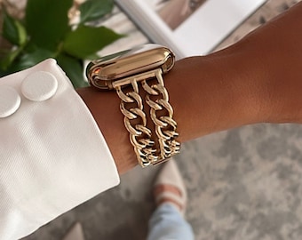 Gold Apple Watch Band Chain Bracelet Strap Luxury for Apple watch 49mm 45mm 44mm 42mm 41mm 40mm 38mm or double chain silver rose gold black