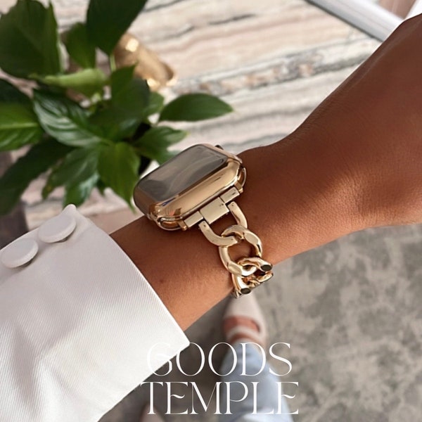 Gold Apple Watch Chain Band Loop Bracelet Strap Luxury for Apple watch 49mm 45mm 44mm 42mm 41mm 40mm 38mm Available Silver Rose Gold Black