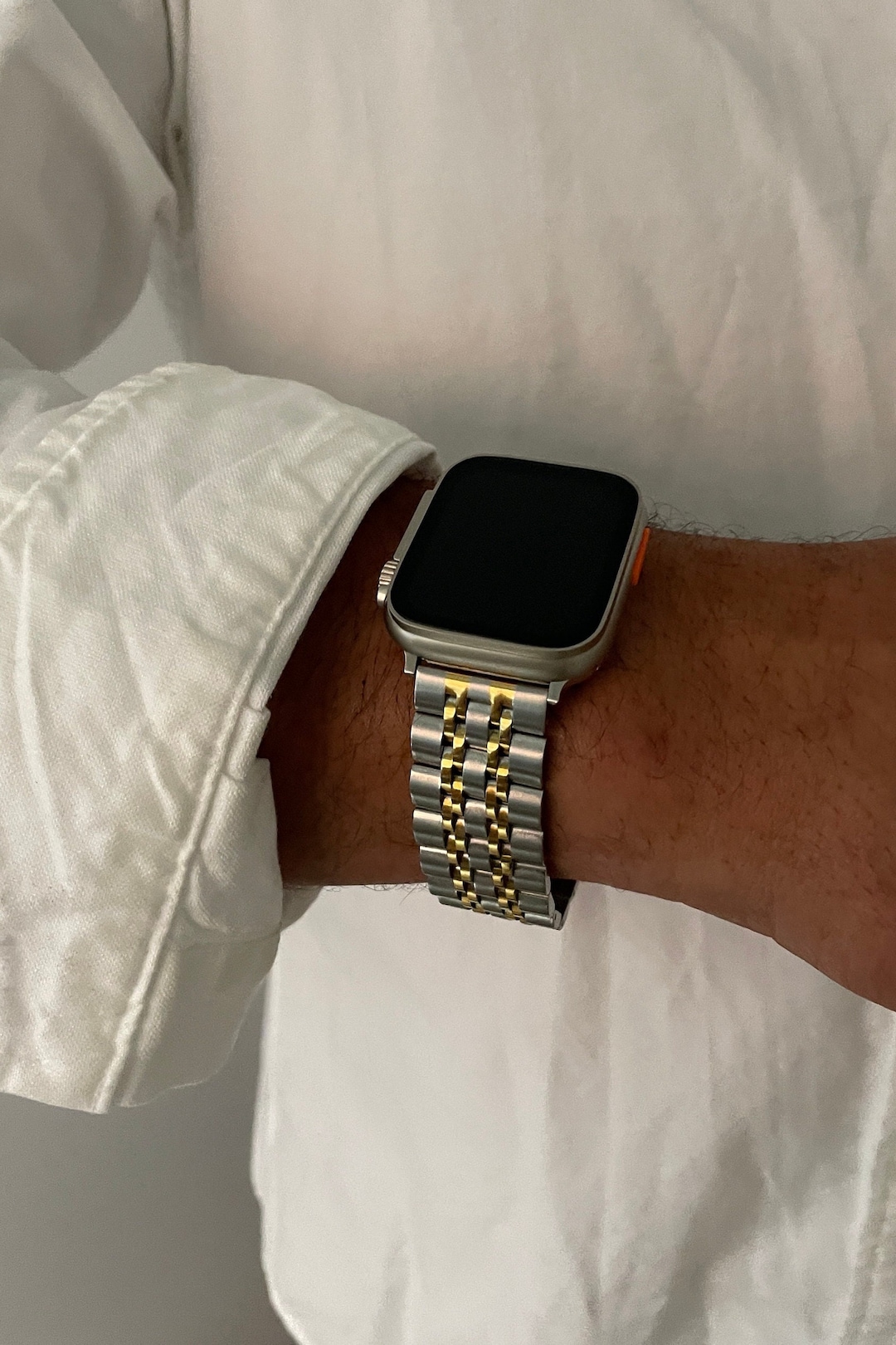 Correa de Apple Watch dorada y plateada, pulsera de acero