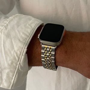 Premium Boss gouden en zilveren Apple Watch-band roestvrijstalen metalen armband voor Apple Watch 10 9 8 7 6 5 SE 38 40 41 42 44 45 46 49 mm band