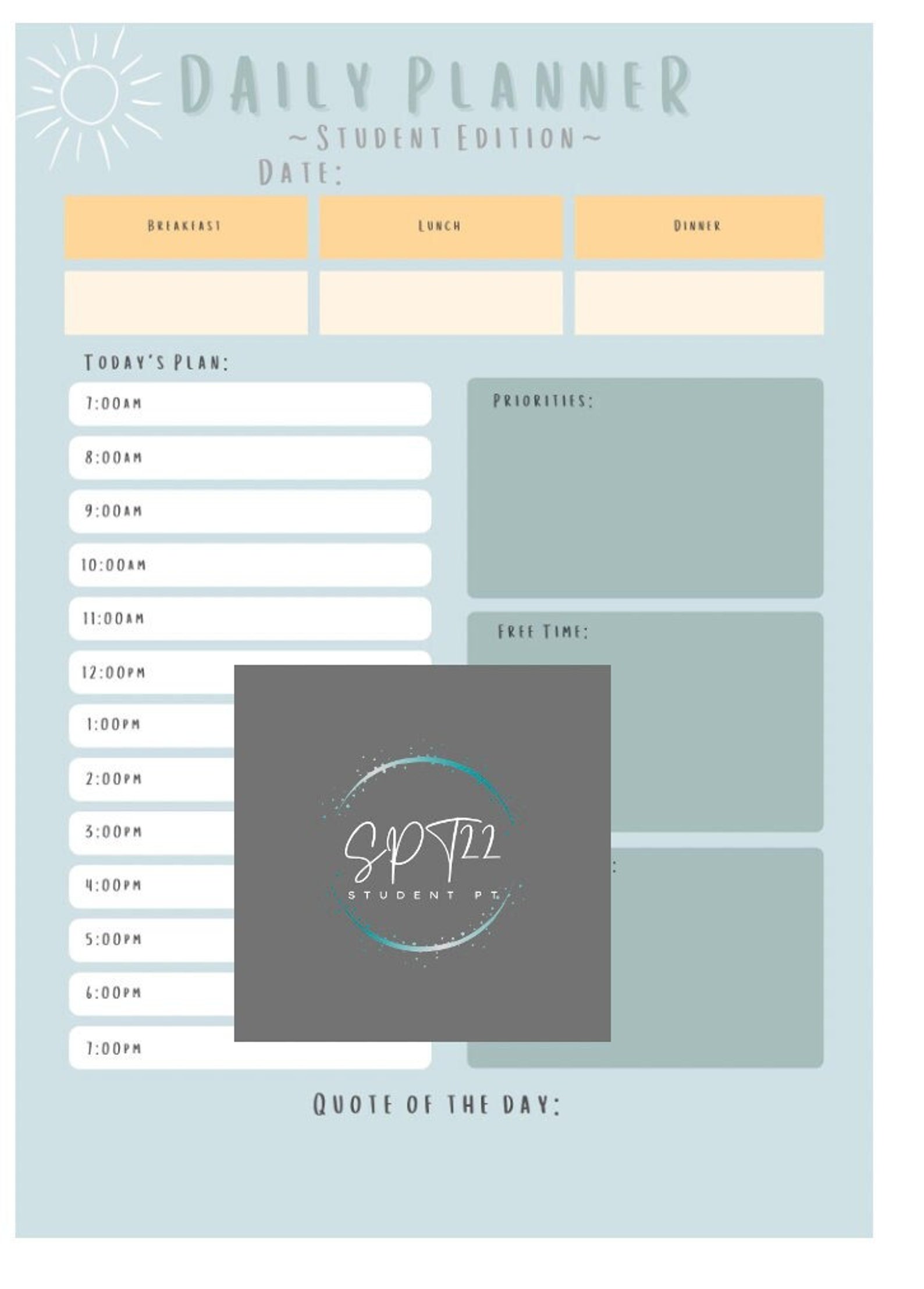 Student Planner 7 Day Template and Downloadable PDF Daily - Etsy