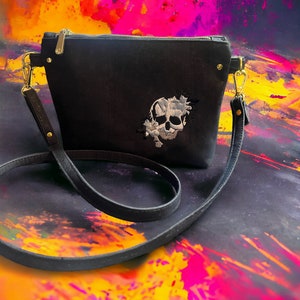 Monedero de corcho/monedero de corcho negro/bolso de calavera de corcho gótico negro/bolso bandolera de corcho negro/bolso de corcho negro/bolso/bolso bandolera/bolso