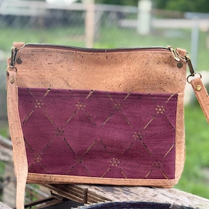 Cork Crossbody Bag, Natural and Burgundy Cork Crossbody, Cork Purse,Crossbody Bag,Eco-friendly Cork Bag,Vegan,Purse,Handbag,Cork Leather