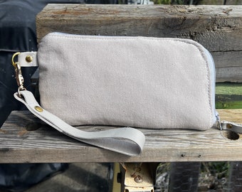 Cartera de lona para la muñeca/cartera para iPhone/cartera para el teléfono móvil/cartera con llavero/cartera de mano hecha a mano/cartera de lona color caqui
