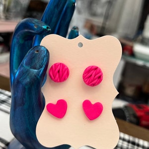 Hot Pink Polymer Clay Stud Earrings: Handmade Statement Jewelry