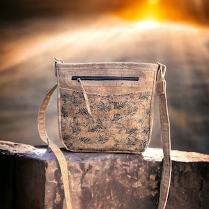 Printed Cork Crossbody Bag: Handmade Vegan Leather Purse