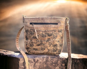 Printed Cork Crossbody Bag: Handmade Vegan Leather Purse