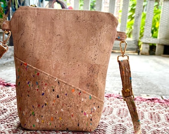 Multi Colored Cork Crossbody Bag: Eco-Chic Shoulder Bag