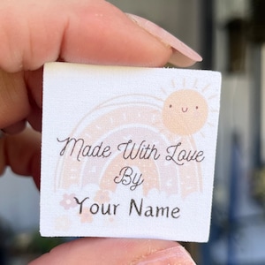 Sew on or iron on custom labels x 20/Made with love labels/Made By labels/Sewing labels/Quilt labels/Logo tags/Name tags/Custom name tags