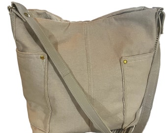 Canvas Khaki leather tote bag/Khaki canvas tote bag/Cute Khaki canvas tote bag/Canvas compass bag/Compass bag