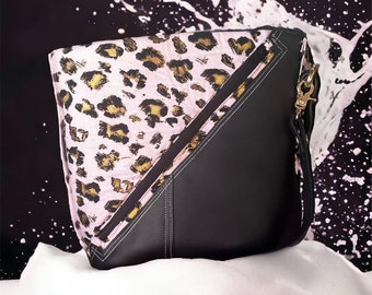 Black Leather Crossbody Bag: Leopard Print Purse
