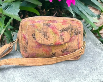 Floral Cork Crossbody Bag: Handmade Vegan Leather Handbag