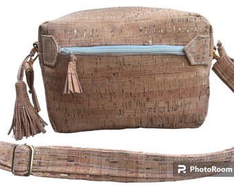 Eco-Friendly Cork Crossbody Bag: Adjustable Strap, Cotton Lining