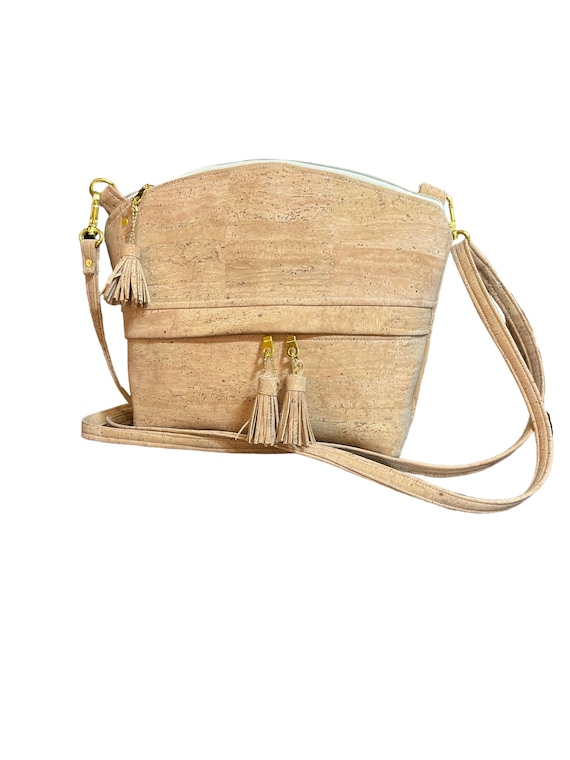 Handmade Cork Crossbody Bag: Vegan Leather Purse With Tassels