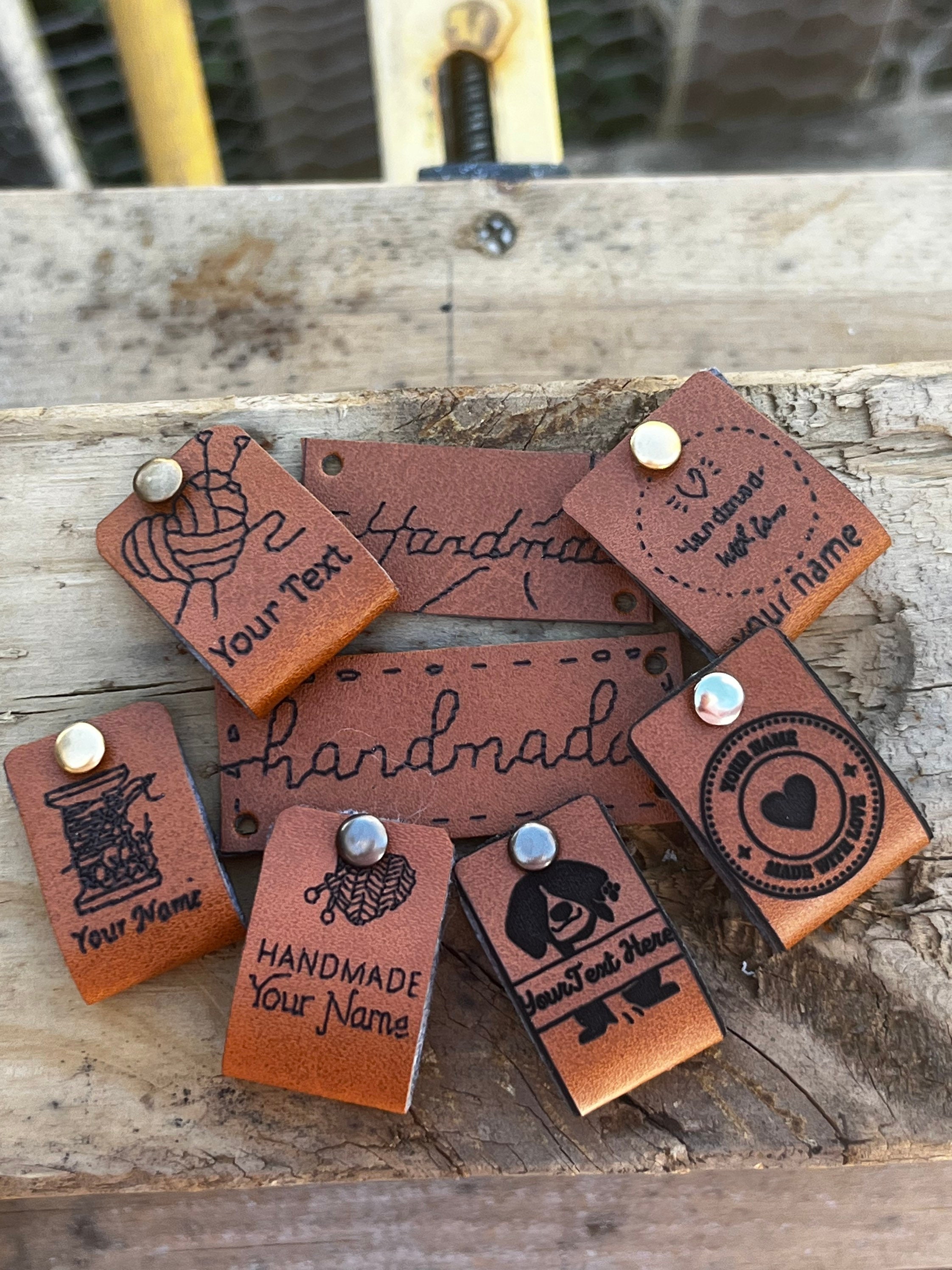  Personalized Leather Tag - Hand Made Mod. D - Knit or Crochet  Leather Tags for Handmade Items (Customized Text - 15 Pieces) : Office  Products