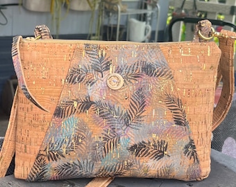 Floral and Natural Cork Crossbody Bag: Floral Print, Adjustable Strap