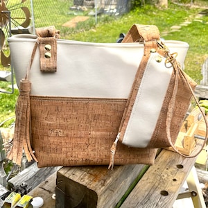 Cork bag/Cork purse/Cork and Faux leather handbag/Cork Tote bag/Vegan purse/Cork