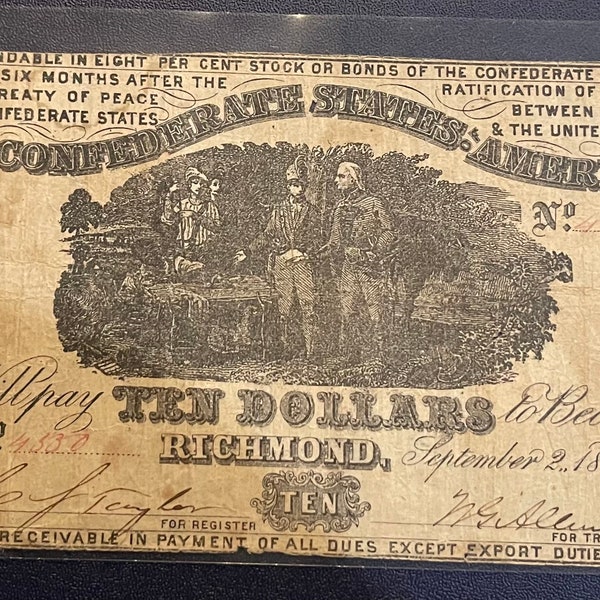 CIVIL WAR 1861 Confederate 10 dollar Richmond Virginia bill!