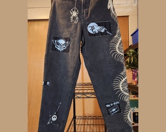 Customized/reworked Denim Punk Pants – With Hand-added