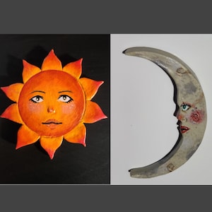 Clay Crescent Moon/Sun With Face - Wall Decor