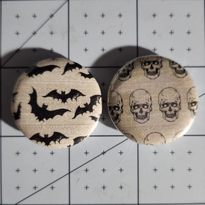 Skull and Bat Pattern Pinback Buttons - Multiple Sizes