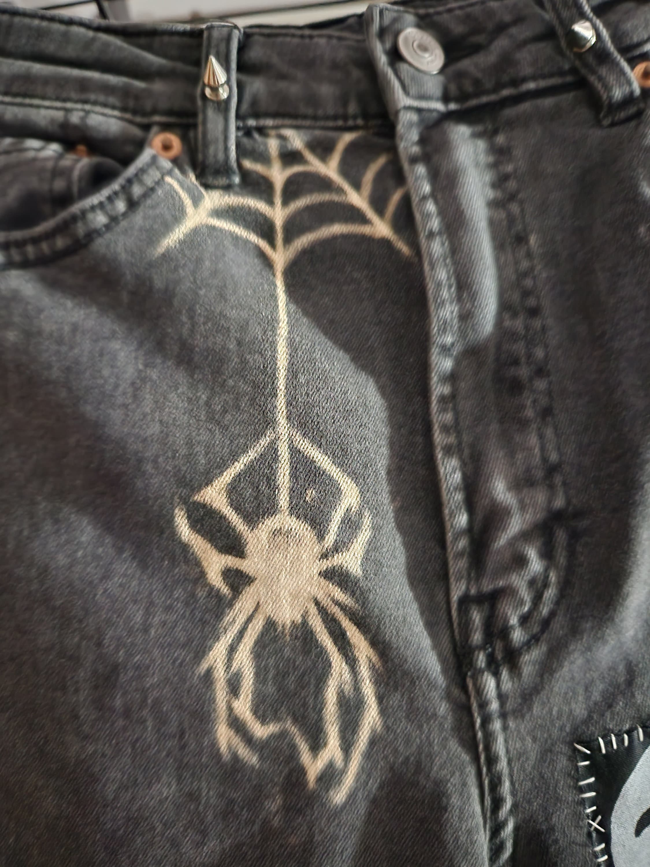 Customized/reworked Denim Punk Pants – With Hand-added Patches