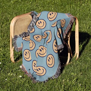 Gewebte Decke „Happy Face“ | Gewebter Wandteppich | Boho Wandkunst | Gewebte Decke | Wandteppich
