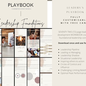 Leadership Development Course Workbook | Leader's toolkit|  Workbook Template| Leadership Coaching Worksheets and Activities| Edit in Canva