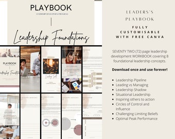 Leadership Development Course Workbook | Leader's toolkit|  Workbook Template| Leadership Coaching Worksheets and Activities| Edit in Canva