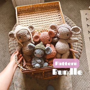 BUNDLE Nibbles The Mouse Bitty / LOW SEW Crochet Pattern / Crochet Mouse Pattern image 1