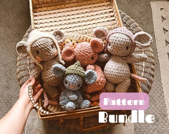 BUNDLE Nibbles The Mouse + Bitty / LOW SEW Crochet Pattern / Crochet Mouse Pattern