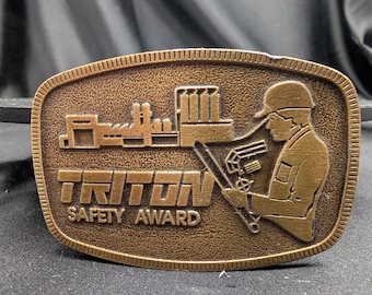 Tricon Metals Safety Award Belt Buckle: Brass Tone Industrial Worker Collectible