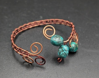 African Turquoise Copper Cuff Bracelet Wire Wrapped Artisan