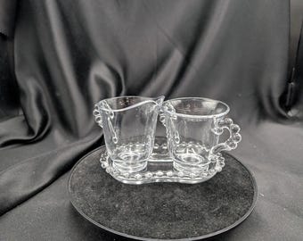 Vintage Imperial Glass Candlewick Creamer And Sugar Bowl With Tray