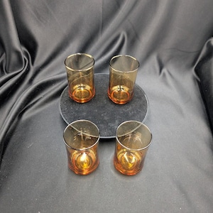 Vintage Amber Flared Rim Juice or Drinking Glasses Set of 4