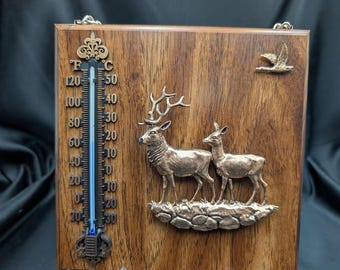 Vintage 3D Buck & Doe Hanging Thermometer Canada