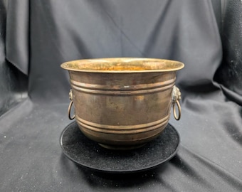 Vintage Brass Planter with Lion's Head Handles