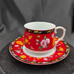Sasaki Rot und Floral Teetasse und Untertasse