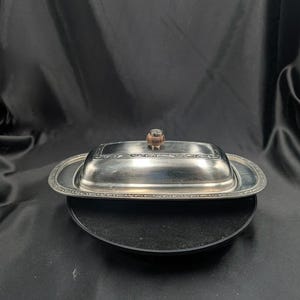 Vintage Stainless Steel Butter Dish with Glass Insert and Wood Handle