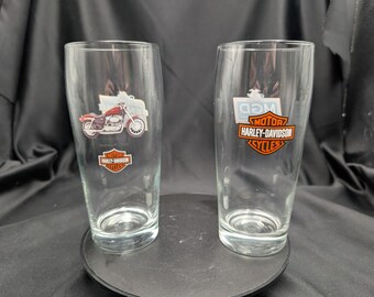 Vintage Harley-Davidson MGD Pint Beer Glasses Set of 2