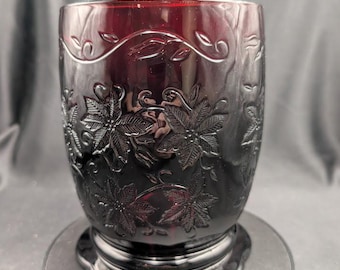 Vintage Princess House Fantasia Ruby Red Glass Candle Holder Vase Poinsettia