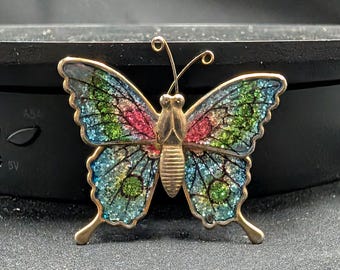 Vintage 1970's Multi Color Butterfly Brooch / Pin