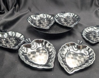 Vintage Lot of 6 Stainless Steel Leaf Shaped Trays / Dishes