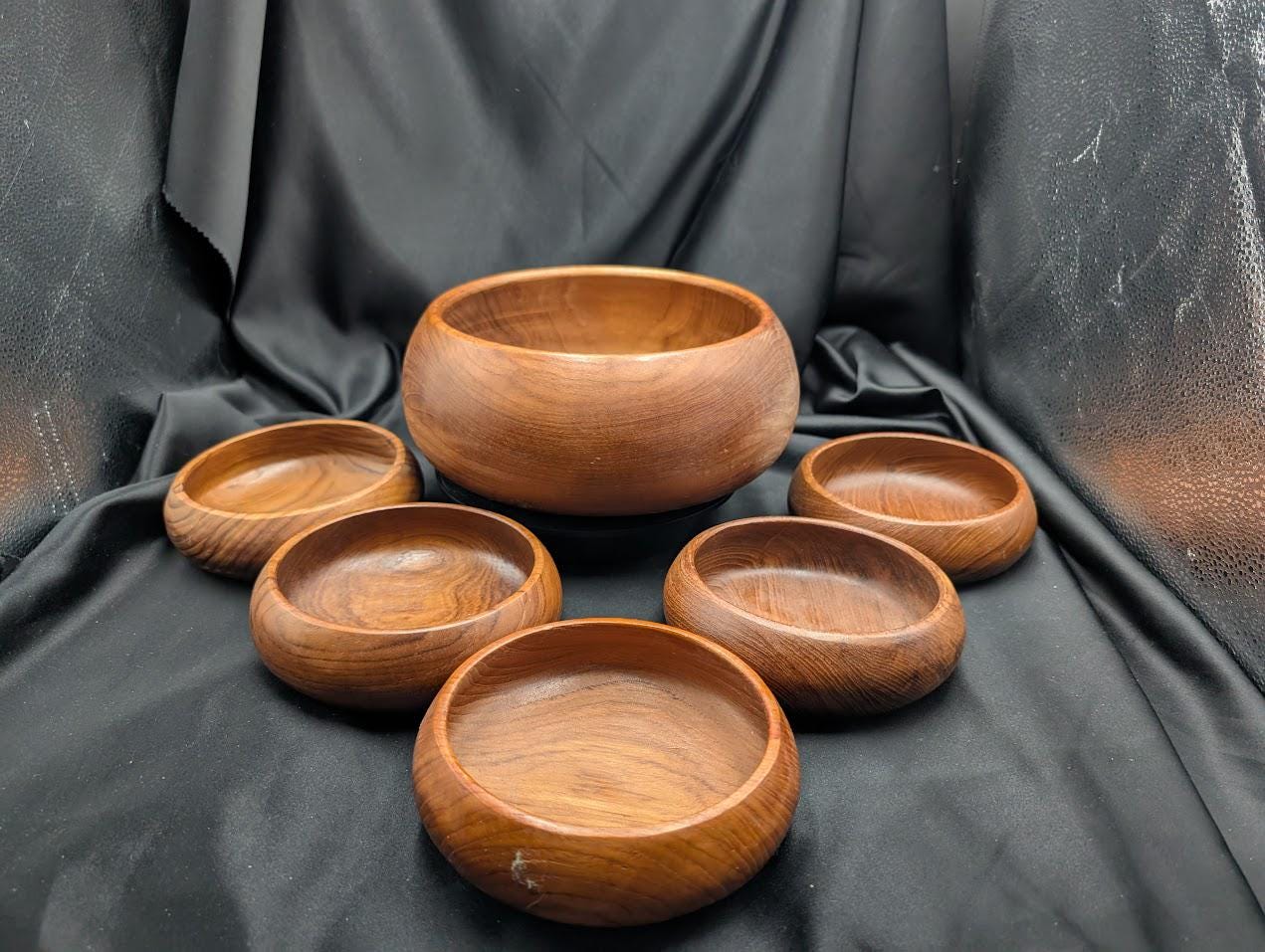 木製 大きな円錐形ボウル チーク無垢材