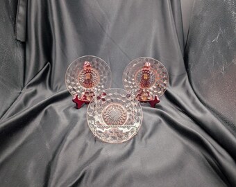 Jeanette Glass Depression Glass Plates Cube Pink Set of 3