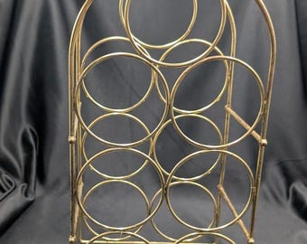 Vintage Brass Wine Rack 7 Bottle Holder Hollywood Regency Mid Century Modern Bar