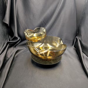 Vintage Anchor Hocking Accent Modern Amber Chip and Dip Set