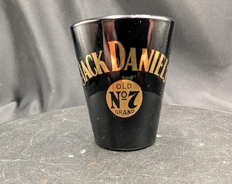 Verre à shot vintage Jack Daniel’s en verre noir, 3 cl, logo Libbey L, collection Old No. 7 Whiskey Barware, années 1980-1990