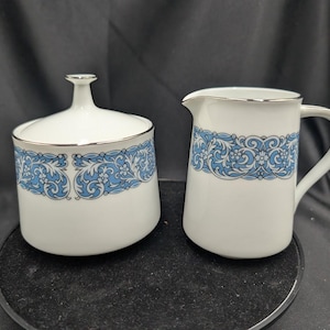 Vintage Noritake Blue Wreath Nitto Ware Cream and Sugar Set