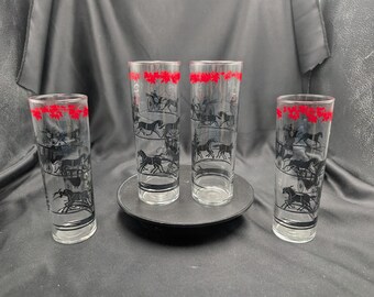 Vintage Libbey Tom Collins Glass Set of 4 Stagecoach